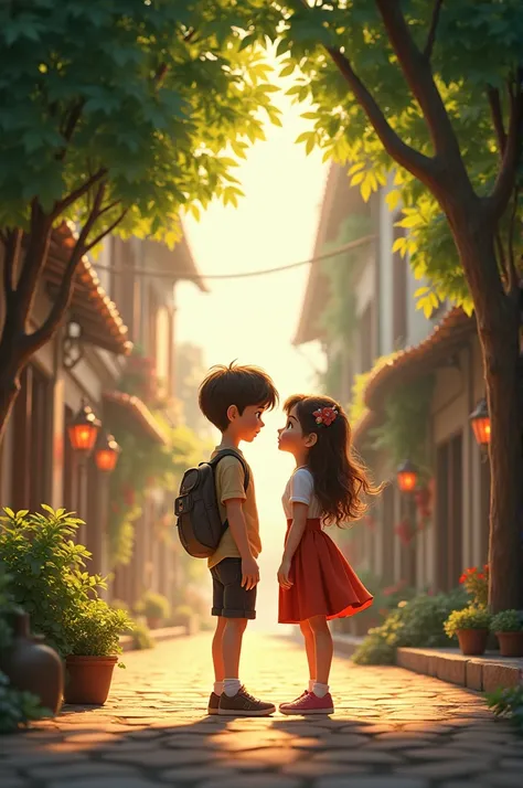 generate me two characters a boy and a girl who start talking in a beautiful street