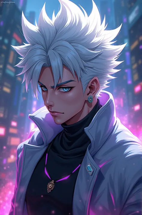  MALE CHARACTER WITH WHITE HAIR, ANIME STYLE 