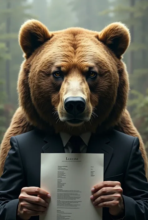 Forming the face of the grizzly bear and in the middle a half resume and a man holding the half circle 