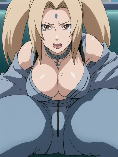 open your mouth wide,View your viewers,((lingerie, skinny jeans)),long knee high boots,((tsunade)), ((tsunade milf physique)),(Forehead mark ), ((high twintails)),blondes, eye, smile, from the front,Huge breasts,Thick thighs,((Sharp details High resolution...