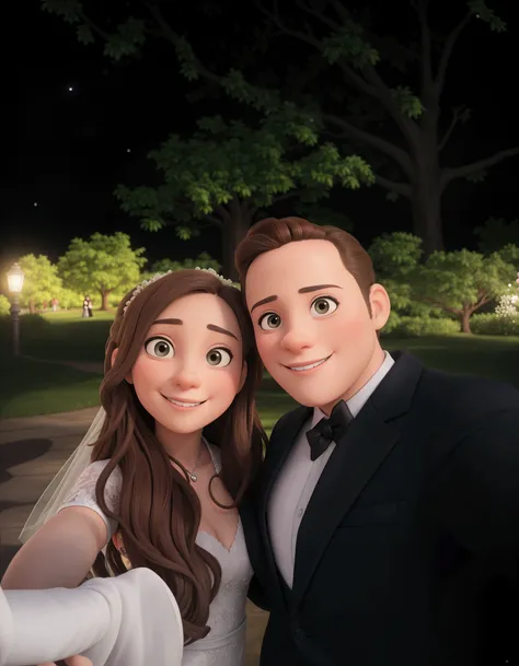 they are posing for a picture in front of a tree, 8k selfie photograph, wedding photo, night!, night photo, profile image, happy couple, photo taken in 2 0 2 0, selfie photo, taken in the night, pov photo, selfie shot straight on angle, couple portrait, po...