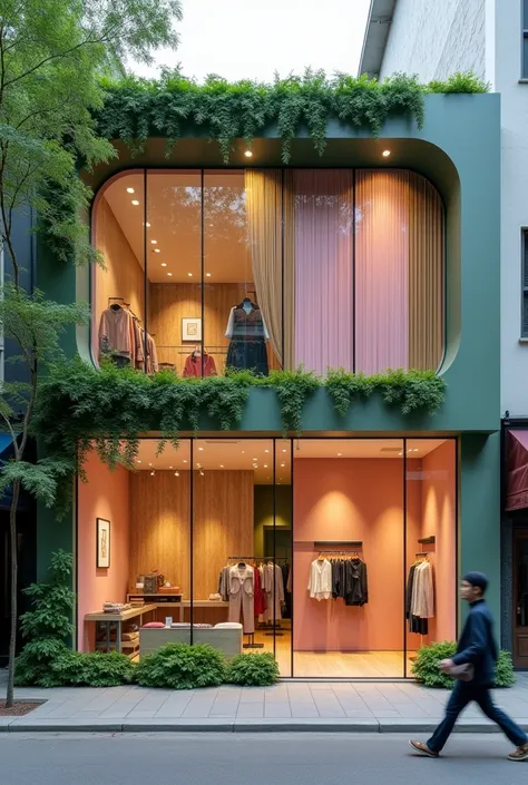 create a facade for a clothing store called multibrand green and pink