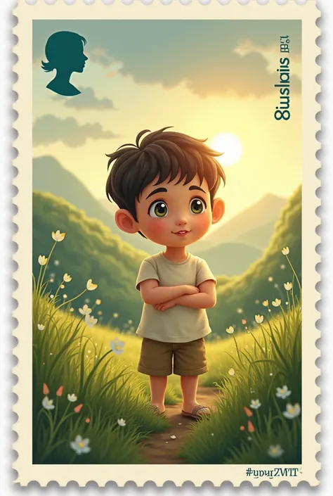 CREATE AN IMAGE OF A POSTAGE STAMP WITH THE THEME CHILD PROTECTION COMPANY