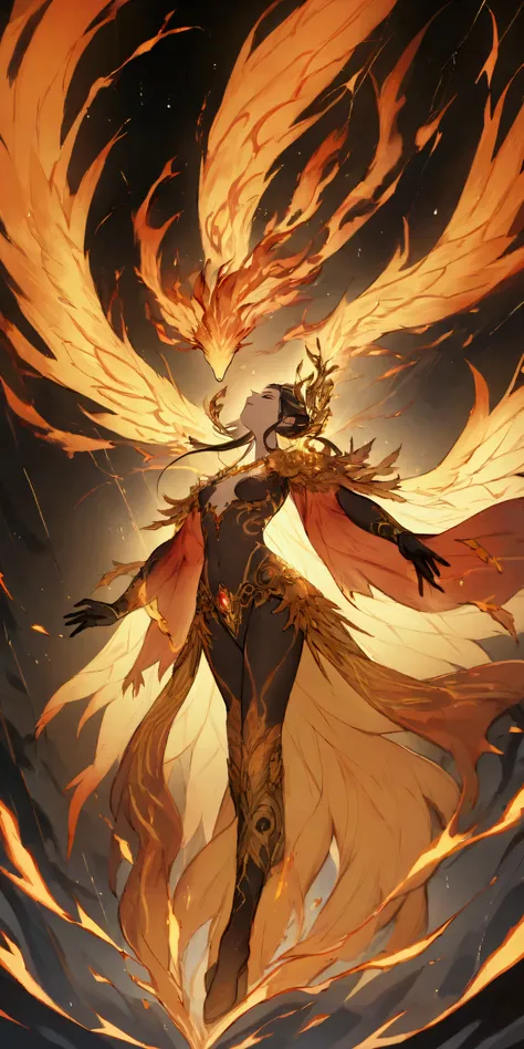 the mythology bird phoenix also known as the fenghuang is a divine figure bird with a body made of beautiful flames, the whole a...