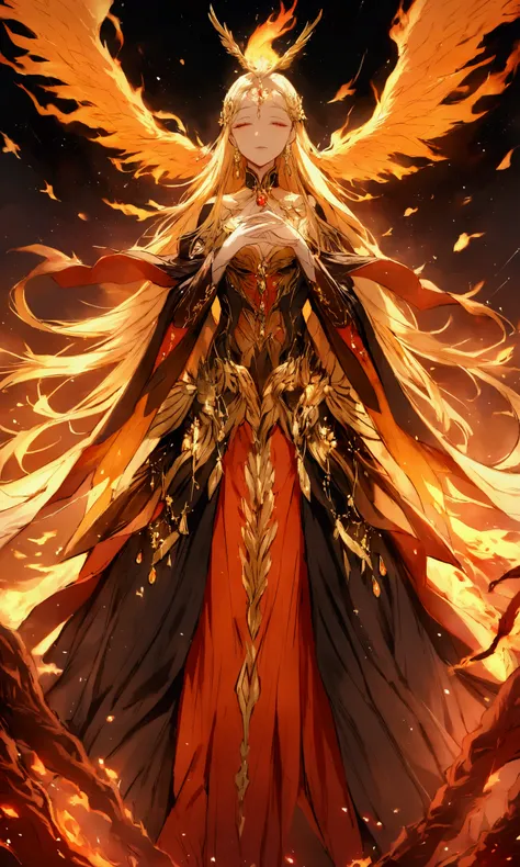 The Phoenix also known as the Fenghuang is a divine figure bird with a body made of beautiful flames, the whole area is in great flames and raining fire, burning everything down and starting all over again, the ruler of reincarnation and eternity, behind i...