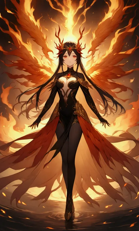 the mythology bird phoenix also known as the fenghuang is a divine figure bird with a body made of beautiful flames, the whole a...