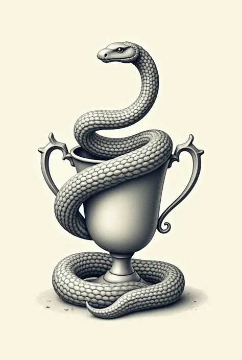 Snake surrounding a silver cup in old money style only in lines. Not too elaborate to use on a polo shirt. But only in lines that can be done in embroidery.. 