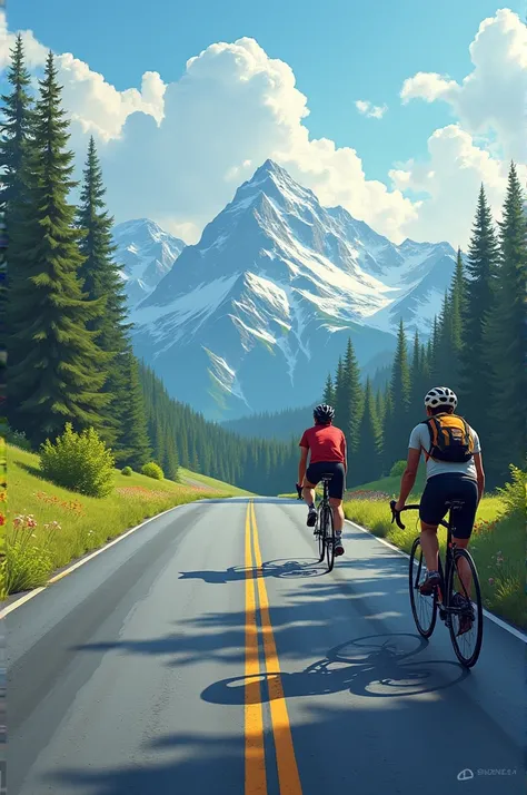 I want you to generate an image that has a road bike and a mountain bike on the same road., With that same image draw a mountain bike 