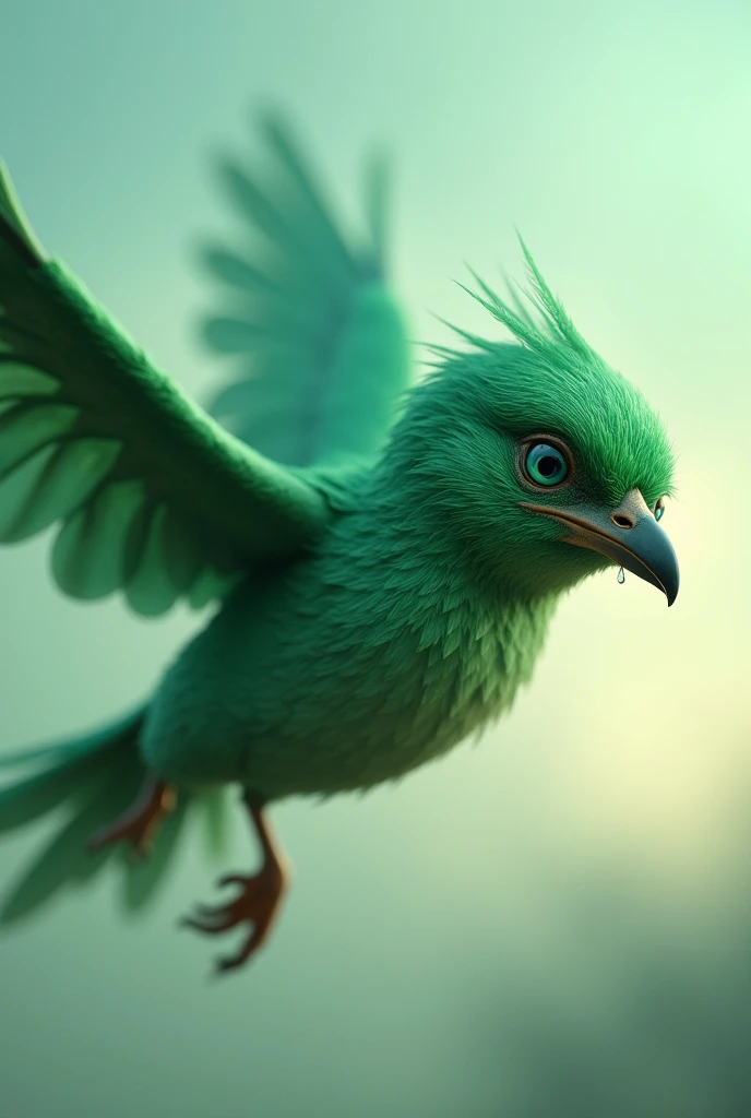 Green bird crying flying 