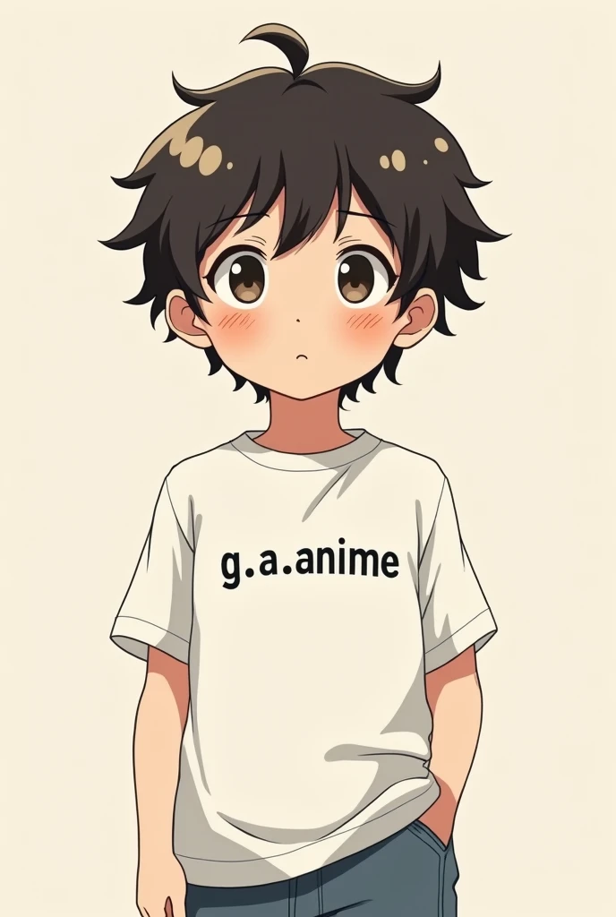 Boy with small curls with the word G.O.A.anime t