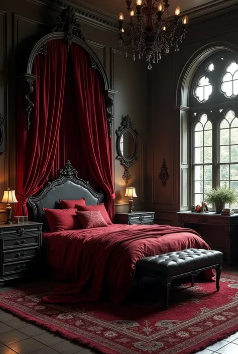 Peut tu me crée une chambre dado  dans le style gothique pour quà ça vas bien avec le palais des volturie dans Twilight côté armoire et bureau de la chambre stp