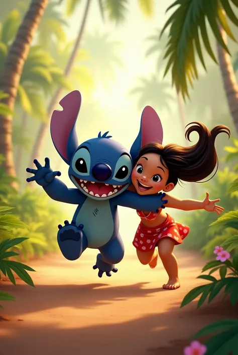 Stitch running to kiss Lilo 