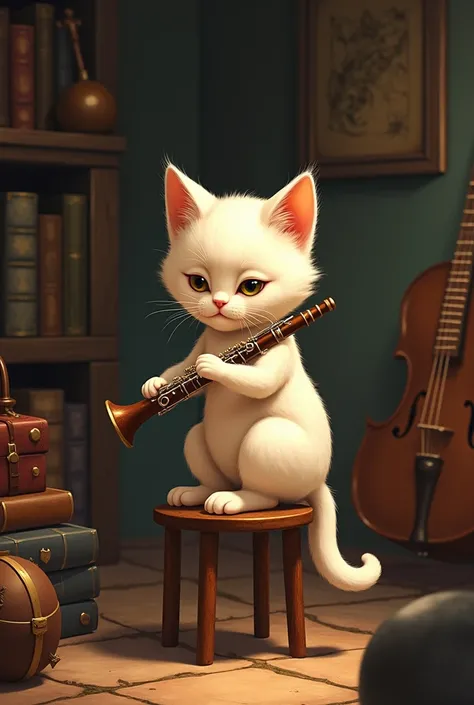 Draw a cat playing the clarinet