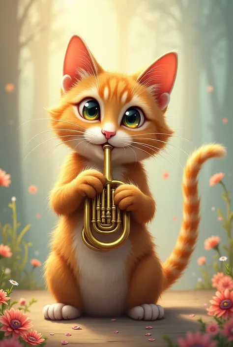 Draw a cat playing a horn