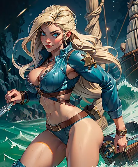 (((Solo focus.))) (((Single character image.))) (((Looks like a great fantasy adventurer.))) ((best quality)), ((masterpiece)), (detailed),night,nighttime, cold colours, , 1girl,mature,pretty, , blue eyes, (large breasts:1.4),  long hair, blonde hair,red l...