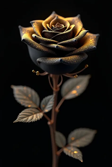 Black rose with gold glitter