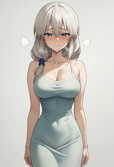 round big breasts、blush、sweat、in the heat、long white hair、braiding、uzaki_fortune、
{highest quality}, {so beautiful}, {very detai...