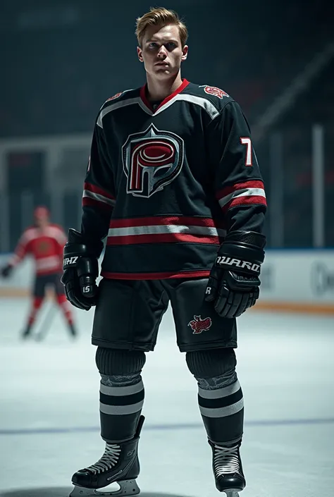 actor Matt Lintz dressed as an ice hockey player