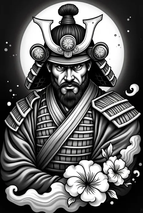 Samurai tattoo black and white drawing