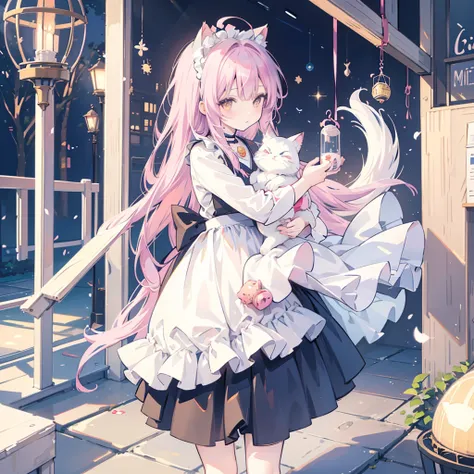 Anime Girl with a bird cage and a cat in her arms, Animation by Shitao, pixiv, Furry Art, very beautiful anime cat girl, beautiful anime catgirl, Fox Girl, Anime cat girl in maid costume, Cute anime catgirl, (Anime Girl), Cute anime, with kitsune mask, pix...