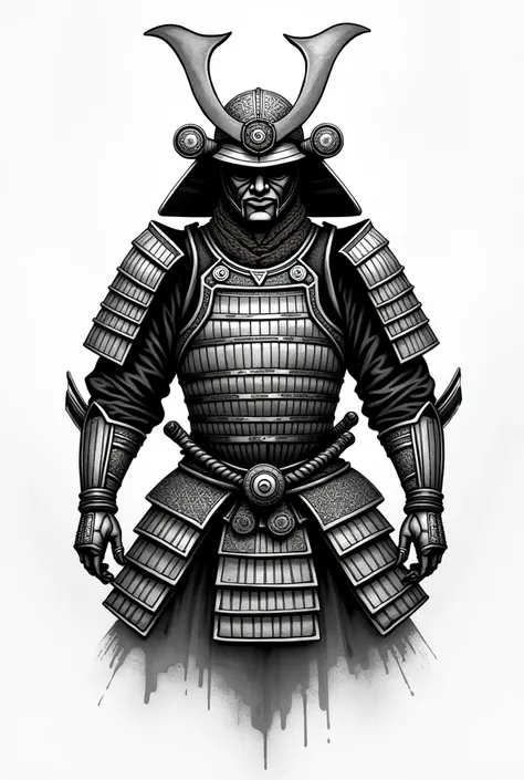 Drawing of a samurai armor in tattoo style in black and white 
