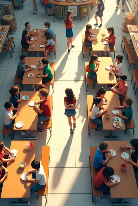 overhead shot of a school cafeteria