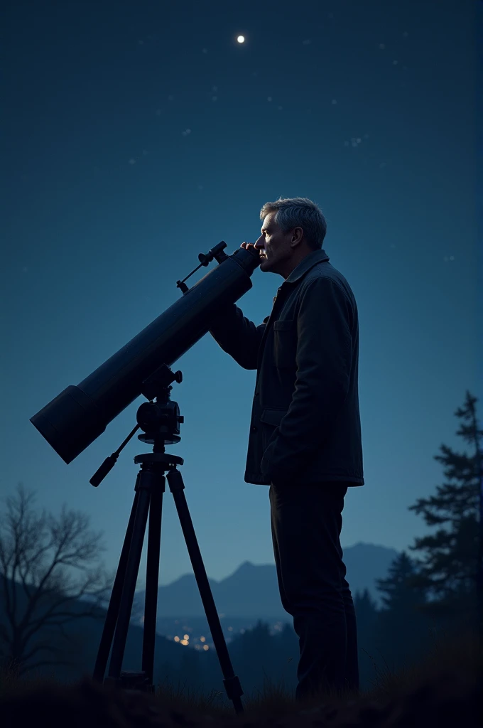 (Bradley physicist with a telescope looking at the stars 