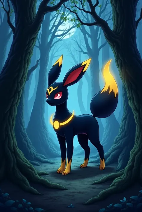 pokemon umbreon anime version in a dark forest