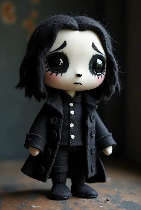 Make a felt stuffed animal of the character the crow played by brandon lee , but tender funco style
