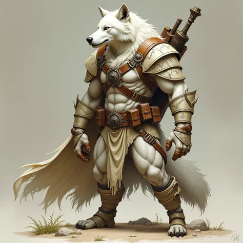 Humanoid Animal Tattoo,wolves,discreet weapon on the back,guardian,offwhite,Rustic armor 