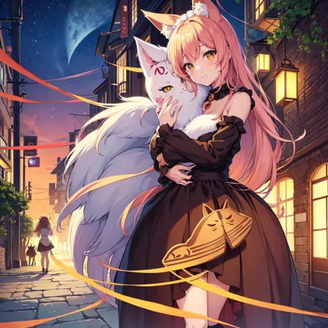 Anime Girl with a bird cage and a cat in her arms, Animation by Shitao, pixiv, Furry Art, very beautiful anime cat girl, beautiful anime catgirl, Fox Girl, Anime cat girl in maid costume, Cute anime catgirl, (Anime Girl), Cute anime, with kitsune mask, pix...