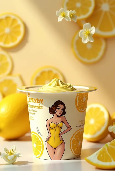 Help me by creating the packaging for a sex pack of lemon cheesecake flavored yogurts