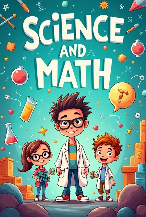 generate a cartoon poster drawing image that focuses on science and math event