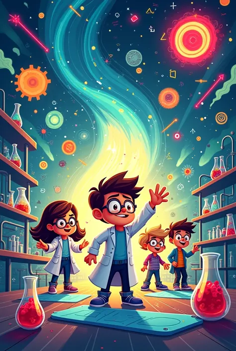 generate a meaningful and creative cartoon poster drawing image that focuses on science and math event