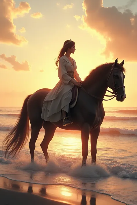 My beloved Yubisay riding a beautiful black steed on the seashore.