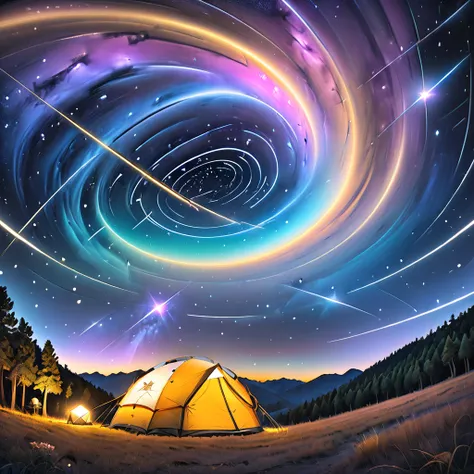 glamping、symbol、three-dimensional、shine、shine、gold、the background is a large galaxy