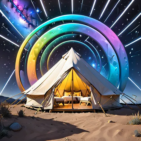 glamping、symbol、three-dimensional、shine、shine、gold、the background is a large galaxy