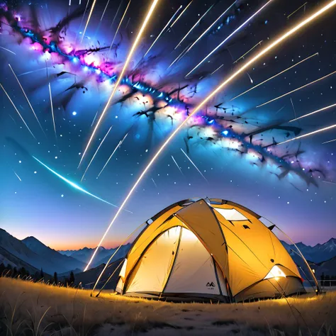 glamping、symbol、three-dimensional、shine、shine、gold、the background is a large galaxy