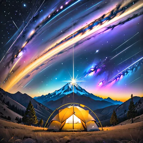 glamping、symbol、three-dimensional、shine、shine、gold、the background is a large galaxy