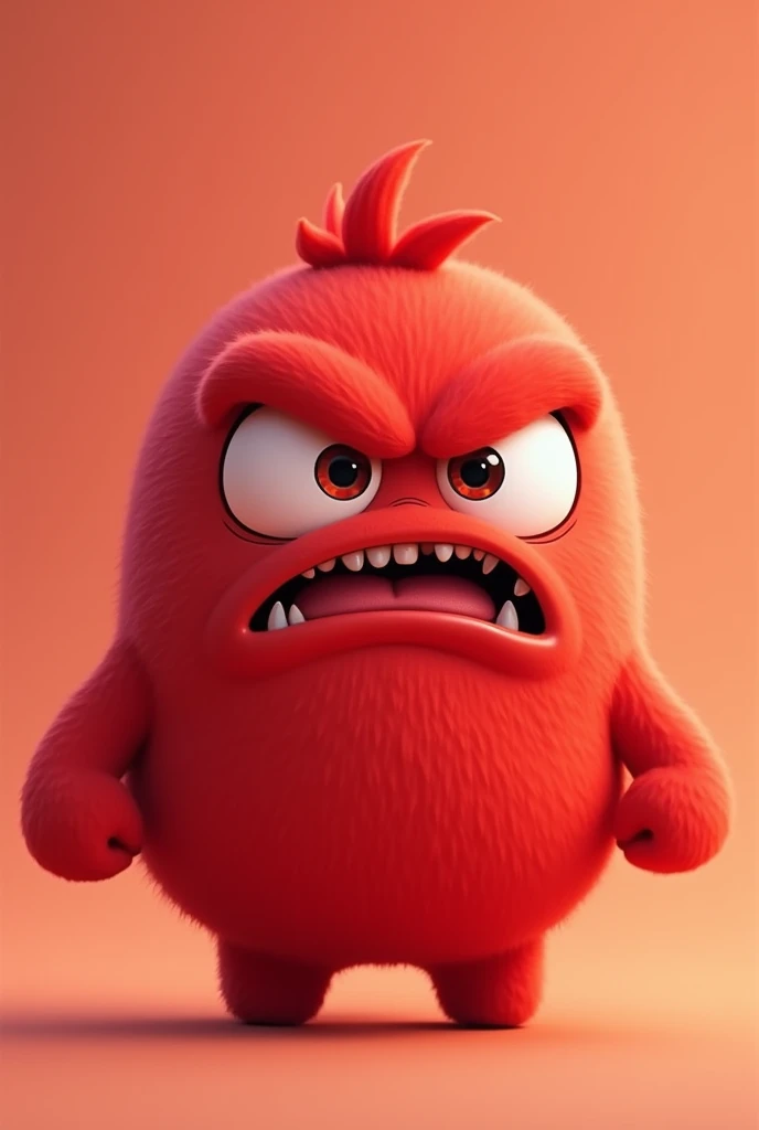 Create a cute animated character that represents the emotion anger, whose characteristic color is red