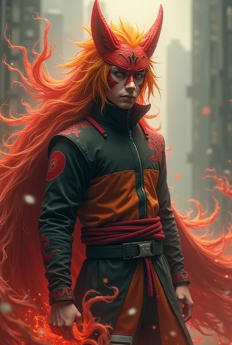 A Naruto wear sukuna fome with kurama