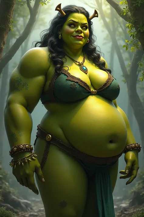 1girl, female ogre, fiona (Shrek), wide hips, big breasts,