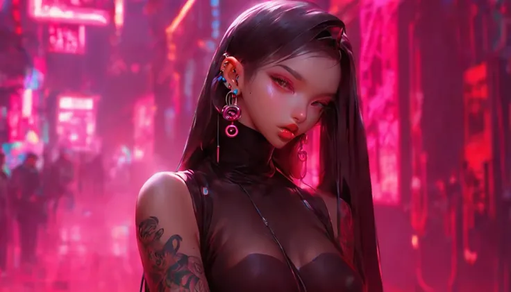 Sex pose,ecchi pose,sensual pose,full body ,show the whole body , micro biquíni,with tattoo, tongue out,fingers in face pose,cyberpunk art inspired by Yanjun Cheng, nun, earrings and ear piercing, vibrant colors, saturation ,