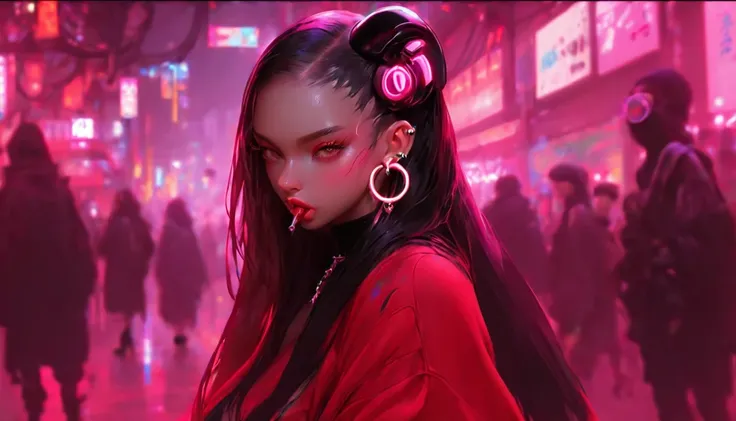 Sex pose,ecchi pose,sensual pose,full body ,show the whole body , micro biquíni,with tattoo, tongue out,fingers in face pose,cyberpunk art inspired by Yanjun Cheng, nun, earrings and ear piercing, vibrant colors, saturation ,