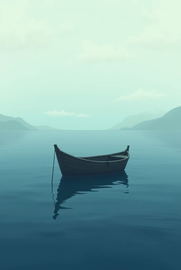 (minimalism) a boat in the ocean, dark ambience (not much, just a little dark ambience)