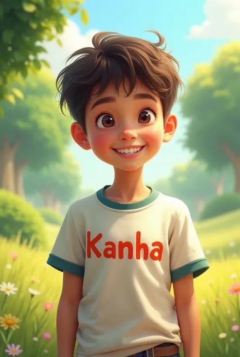 A boy wearing a t shirt of name kanha