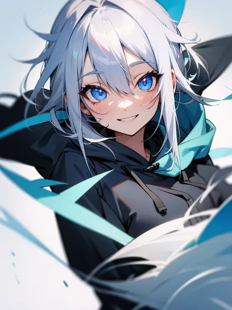 YouTuber　Gray Hair　blue eyes　　smile　Black hoodie