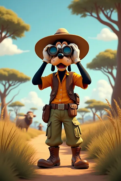 Disney Goofy in safari outfit holding binoculars