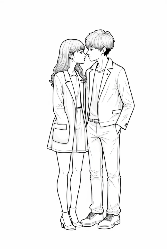 image of Taylor Swift with Taehyung from bts that is easy to draw, to print and trace in black and white separated as friends 