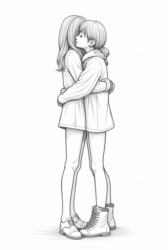 image of Taylor Swift with Taehyung from bts hugging each other with one arm that is easy to draw, to print and trace in black and white, realist  